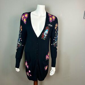 Ed Hardy sweater cardigan women's XL tattoo Dragon‎ Hearts Y2k Longline Moto